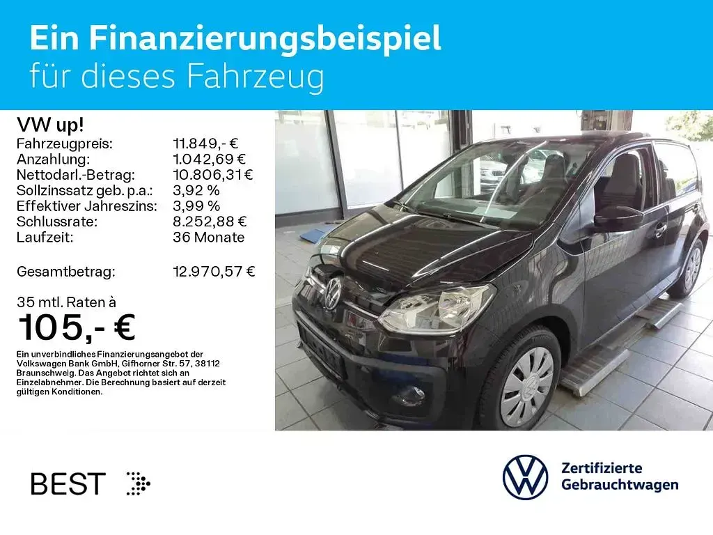 Gebraucht VW up! move up! 65 PS (47 kW) 2022 Deep black perleffekt Kleinwagen