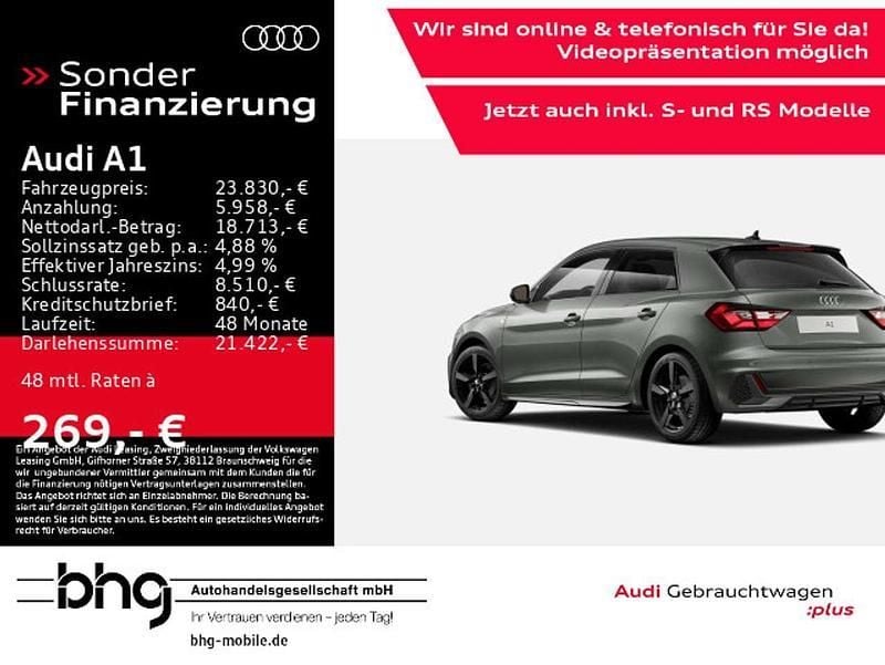 Chronosgrau metallic Gebraucht 2024 Audi A1 Sportback S-Line Kleinwagen | 23.830 € (Superpreis) - Bild 1/3