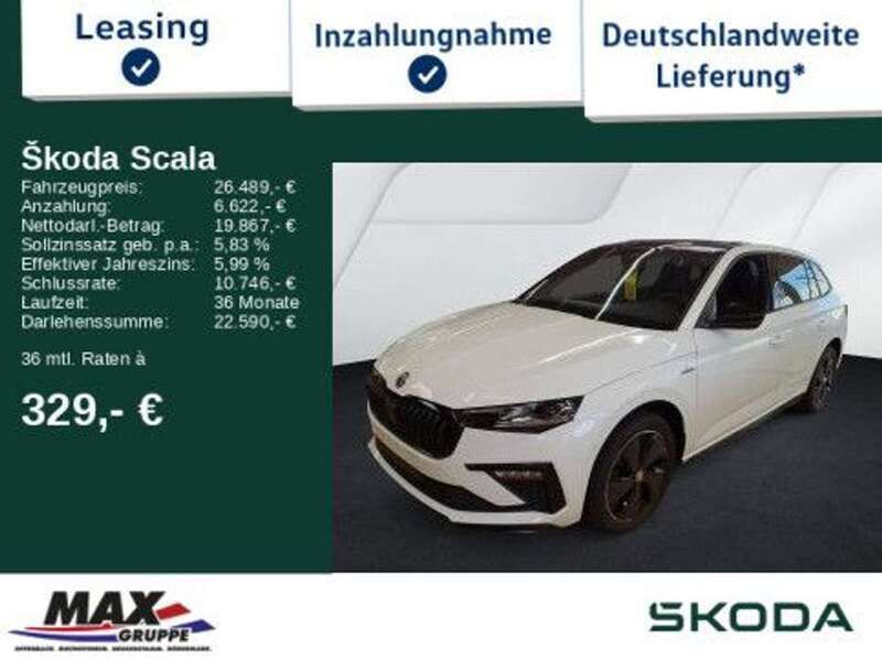 Weiß Gebraucht 2024 Skoda Scala Monte Carlo Kleinwagen | 26.489 € (Teuer) - Bild 1/3