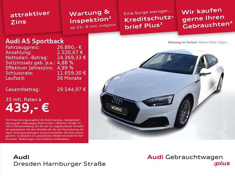 Ibisweiß Gebraucht 2021 Audi A5 Limousine | 26.890 € (Guter Preis) - Bild 1/3