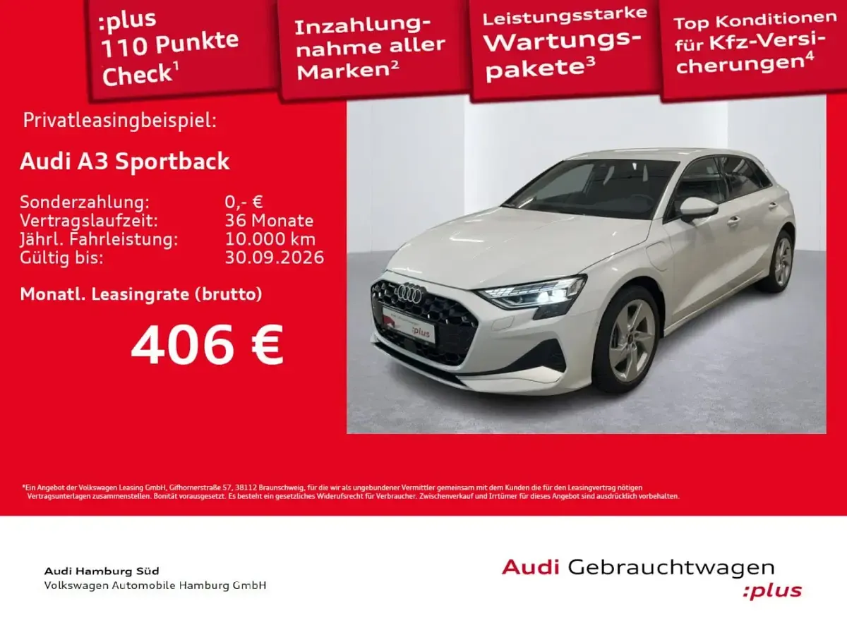 Gebraucht Audi A3 Sportback e-tron Advanced Plus 204 PS (150 kW) 2025 Gletscherweiß metallic Kleinwagen