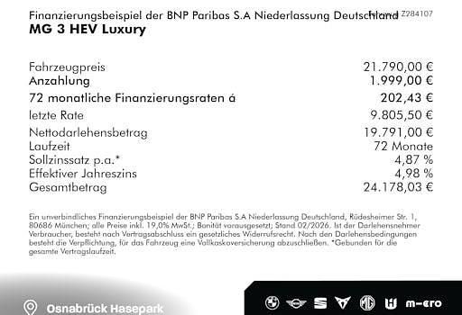 Neu MG MG3 Luxury 195 PS (143 kW) 2026 Weiß Kleinwagen