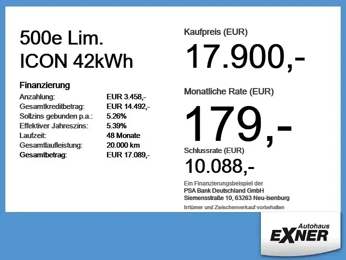 Gebraucht Fiat 500e Icon 86 kW (118 PS) 2021 Onyx schwarz Kleinwagen