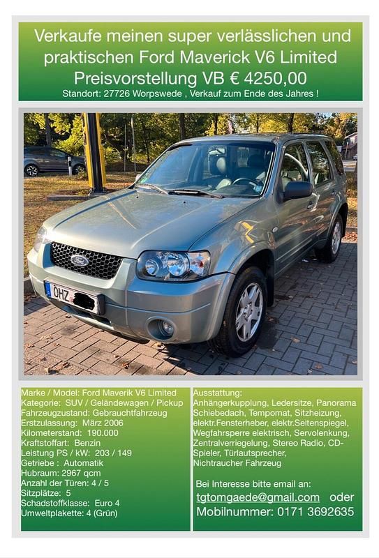 Grün Gebraucht 2006 Ford Maverick Limited SUV | 4.250 € (Fairer Preis) - Bild 1/4