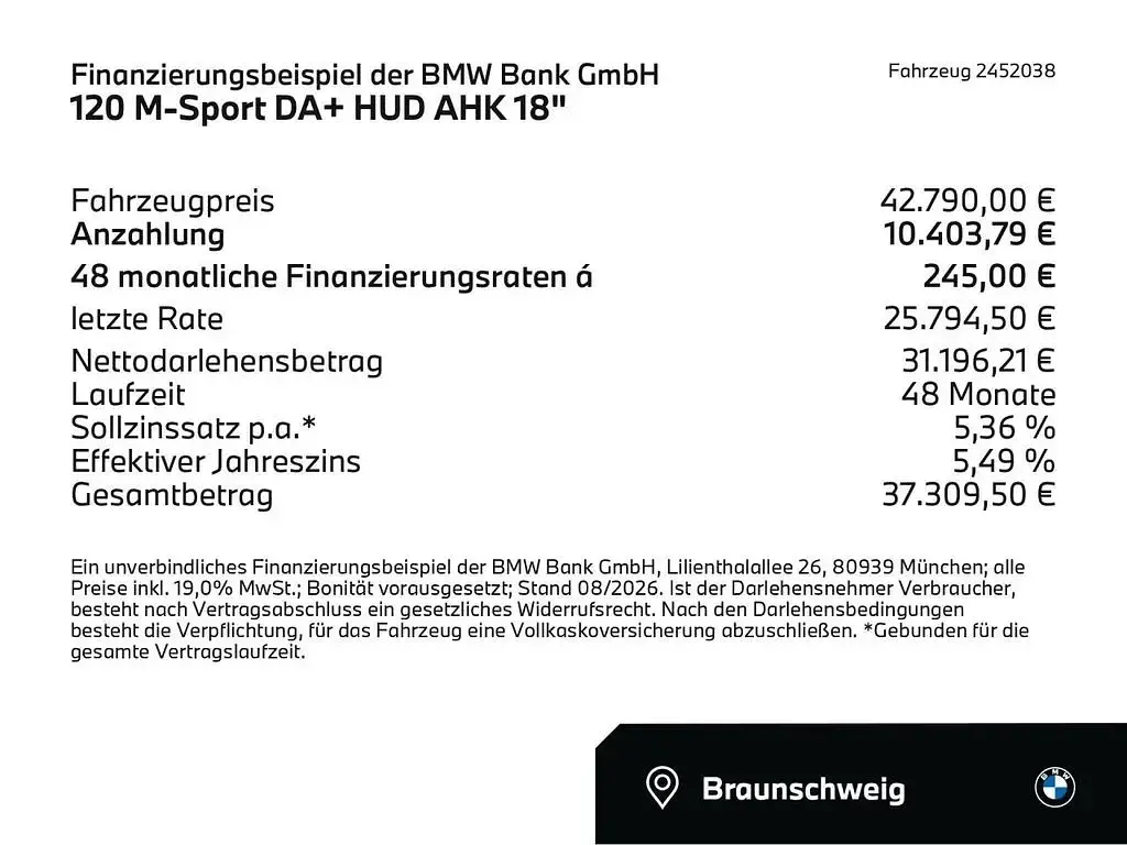 Neu BMW 120 M Sport 170 PS (125 kW) 2026 Brooklyn grau (grau) Kleinwagen