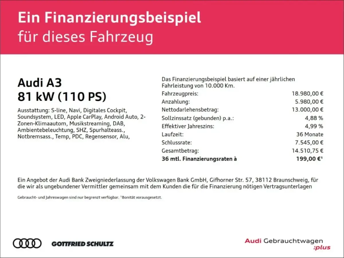 Usata Audi A3 S-Line 110 CV (80 kW) 2021 Nero Berlina