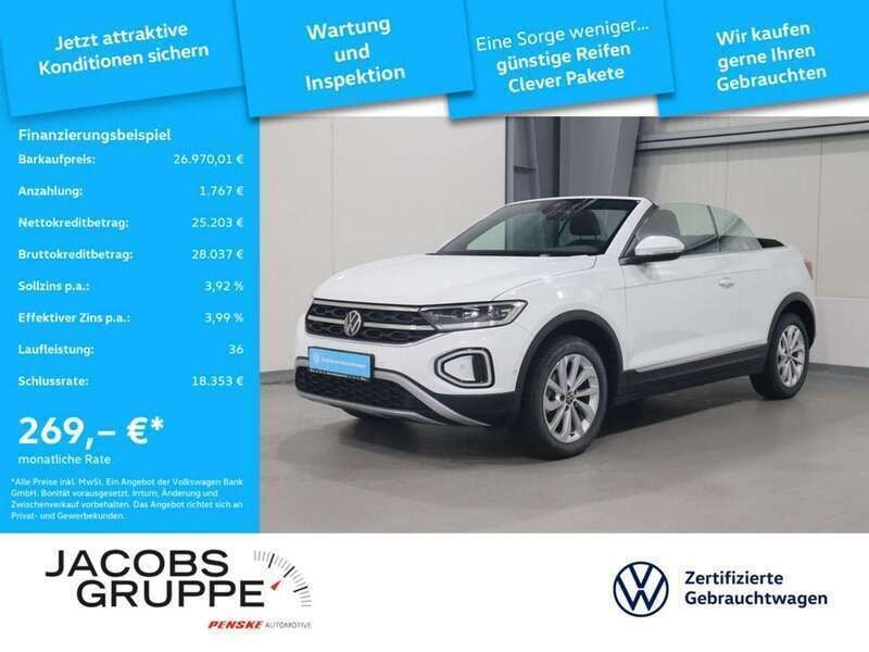 Pure white Gebraucht 2024 VW T-Roc Cabriolet Style Cabrio | 26.970 € (Superpreis) - Bild 1/3