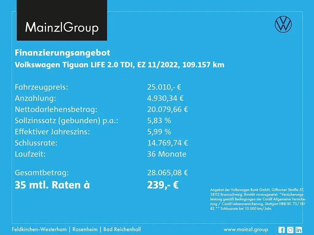 Gebraucht VW Tiguan Life 200 PS (147 kW) 2022 Delfingrau metallic SUV