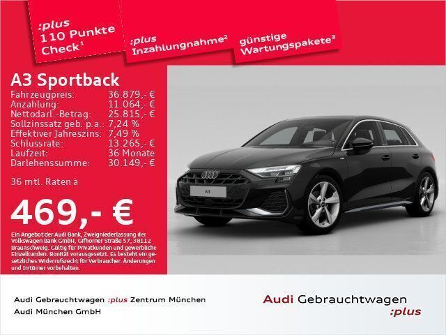 Schwarz Gebraucht 2024 Audi A3 Sportback S-Line Kleinwagen | 36.879 € (Guter Preis) - Bild 1/2