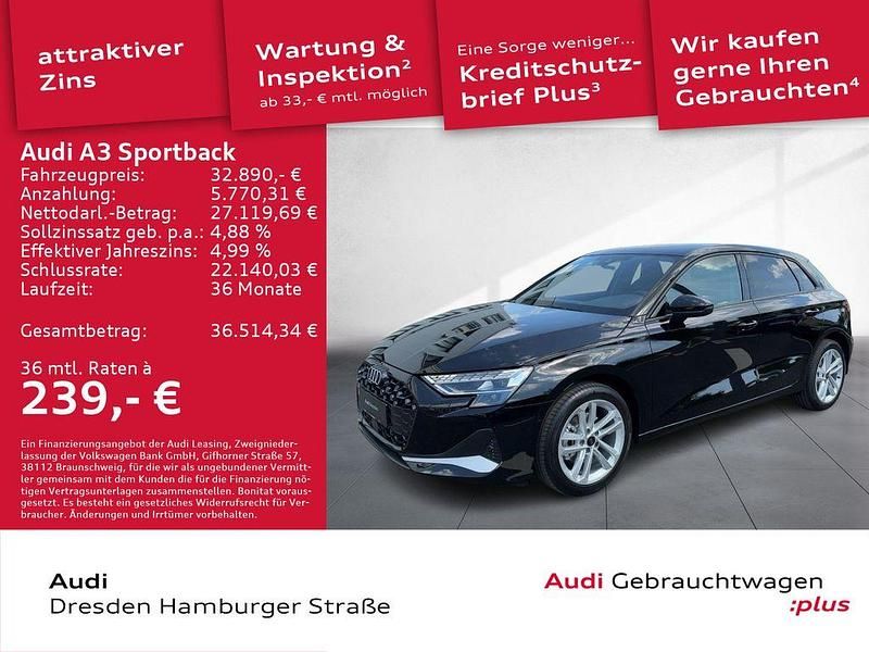 Schwarz Gebraucht 2025 Audi A3 Sportback Advanced Plus Limousine | 32.890 € (Fairer Preis) - Bild 1/3