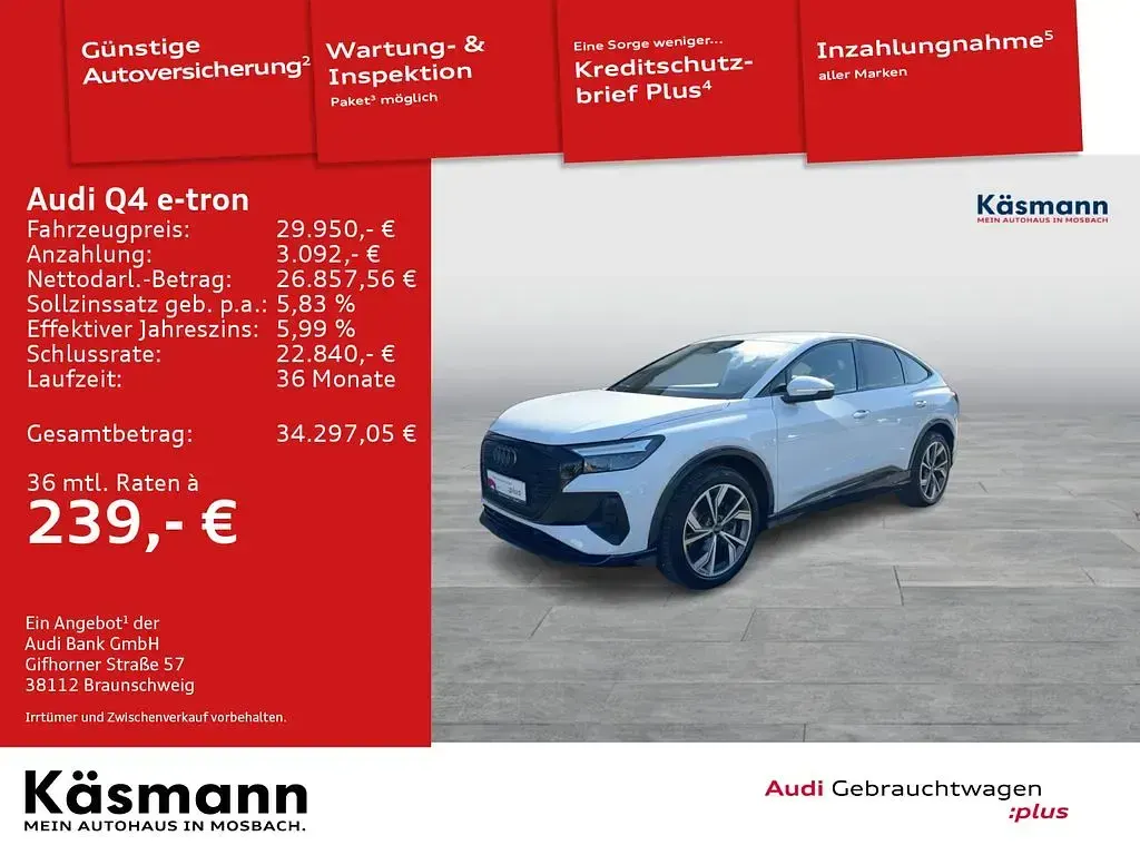 Gebraucht Audi Q4 Sportback e-tron Ambiente 150 kW (204 PS) 2023 Gletscherweiß metallic (metallic) SUV