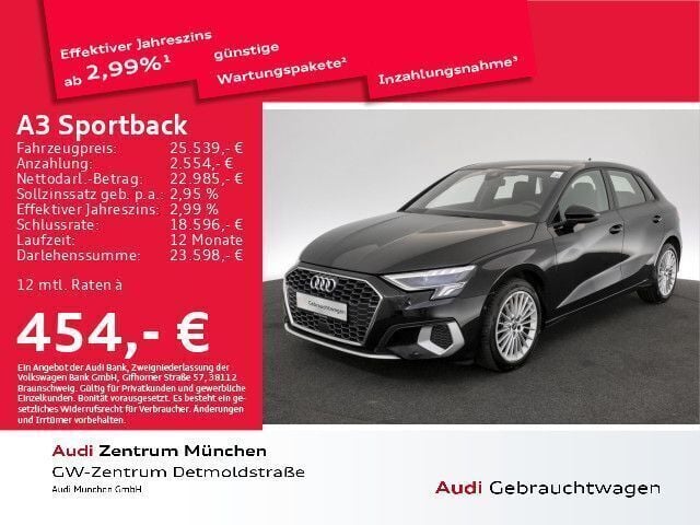 Schwarz Gebraucht 2022 Audi A3 Sportback Advanced Kleinwagen | 25.539 € (Fairer Preis) - Bild 1/2