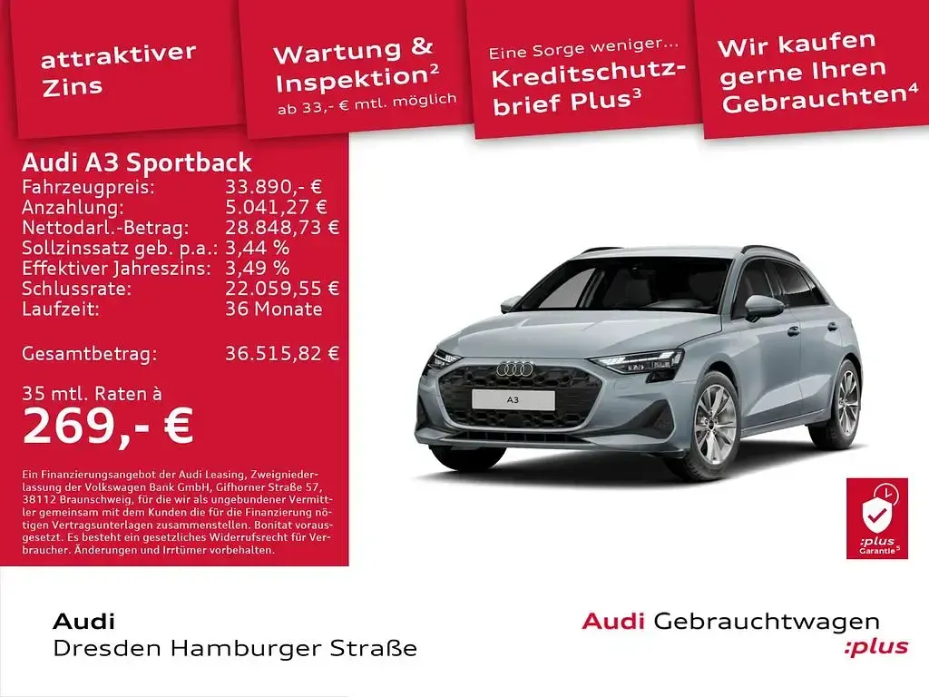 Gebraucht Audi A3 Ambiente 150 PS (110 kW) 2025 Pfeilgrau perleffekt Limousine