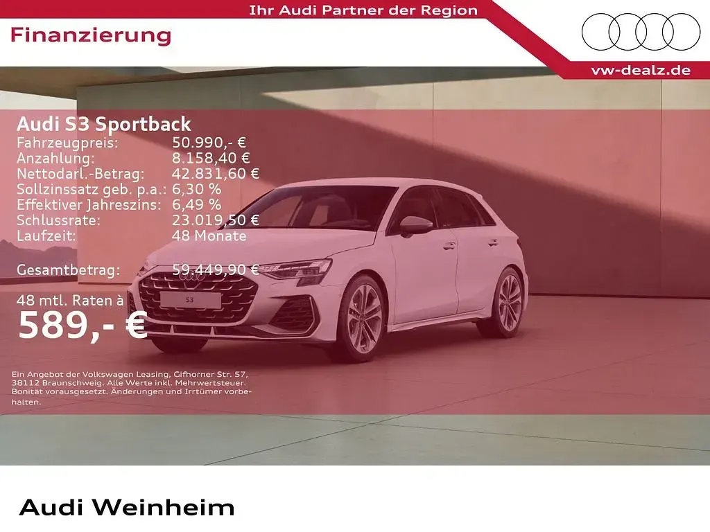 Neu Audi S3 Sport 333 PS (244 kW) 2026 Weiß Limousine