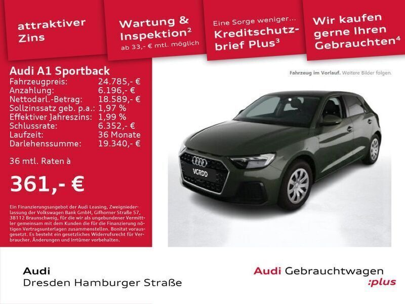 Grün Gebraucht 2024 Audi A1 Sportback Advanced Kleinwagen | 24.785 € (Fairer Preis) - Bild 1/3