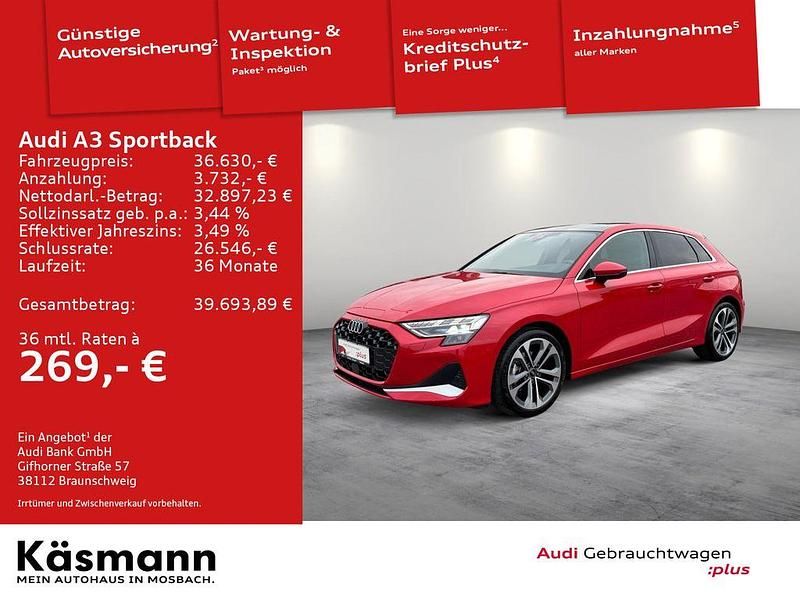 Progressivrot metallic (metallic) Gebraucht 2024 Audi A3 Sportback S-Line Limousine | 36.630 € (Fairer Preis) - Bild 1/4