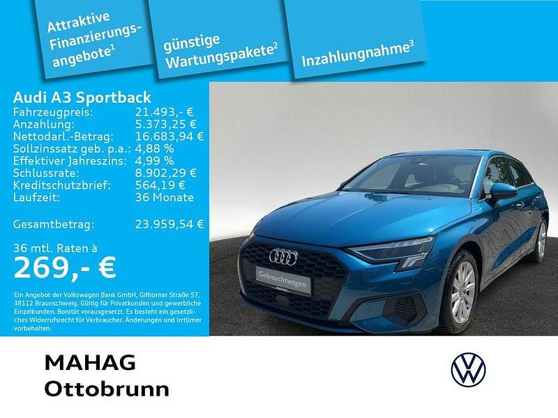 Blau Gebraucht 2021 Audi A3 Sportback Performance Limousine | 21.493 € (Fairer Preis) - Bild 1/2