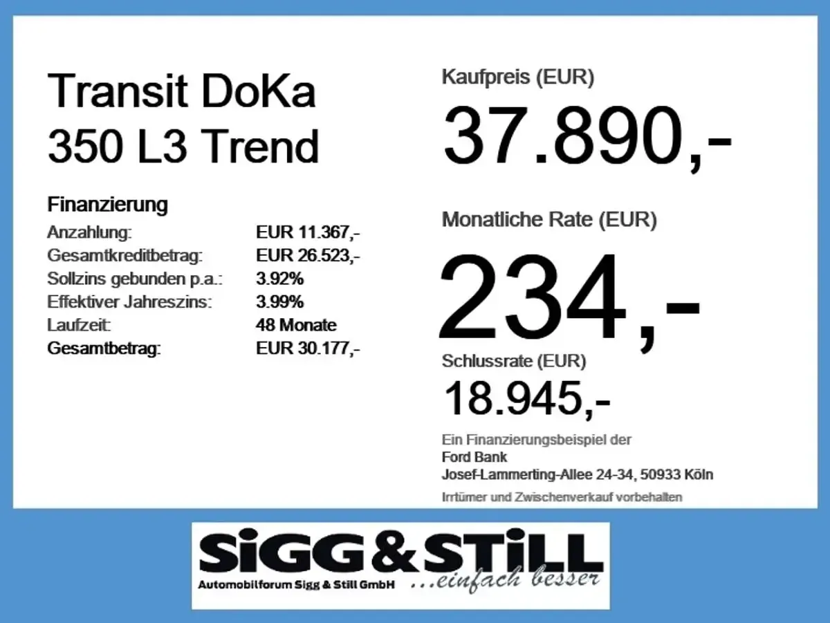 Neu Ford Transit Trend 131 PS (96 kW) 2026 Blau Van / Kleinbus