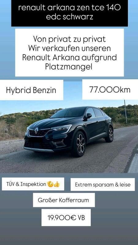 Schwarz Gebraucht 2021 Renault Arkana Zen SUV | 17.000 € - Bild 1/4