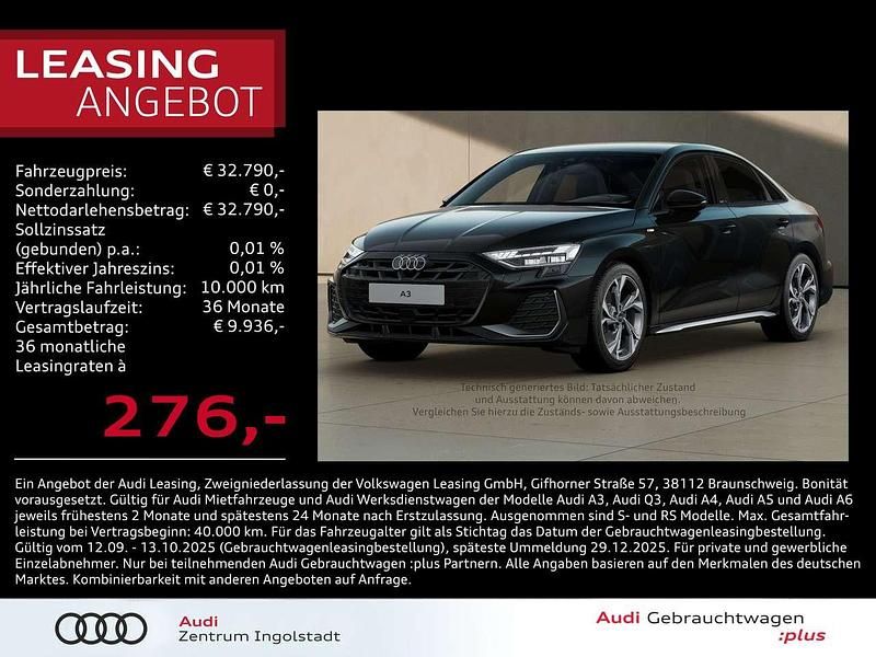 Mythosschwarz metallic Gebraucht 2024 Audi A3 S-Line Limousine | 32.790 € (Fairer Preis) - Bild 1/3