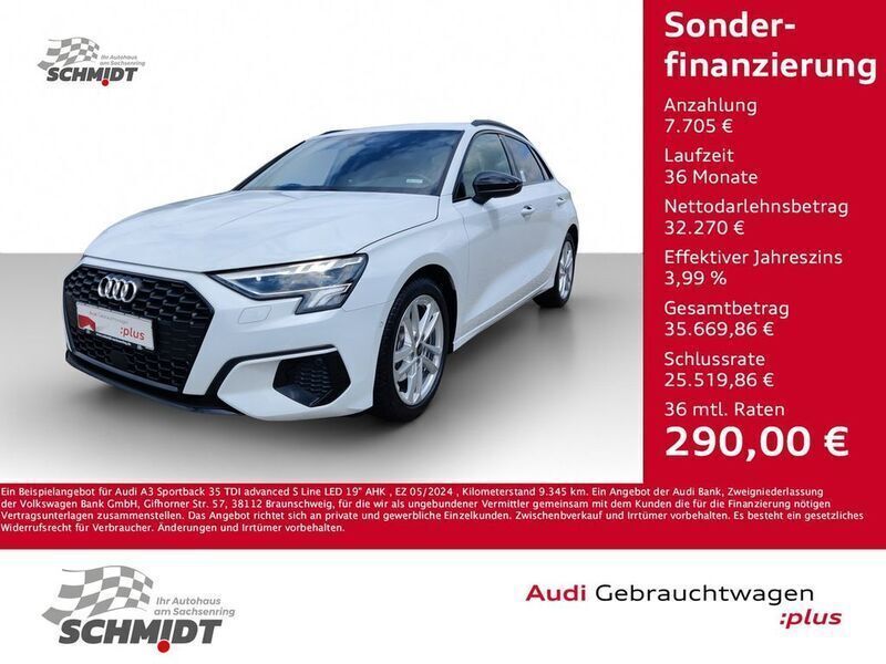 Weiß Gebraucht 2024 Audi A3 Sportback Advanced Limousine | 39.975 € (Etwas zu teuer) - Bild 1/4