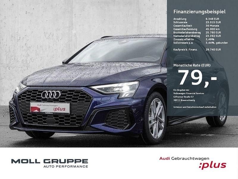 Blau Gebraucht 2024 Audi A3 Sportback S-Line Limousine | 29.740 € (Superpreis) - Bild 1/3