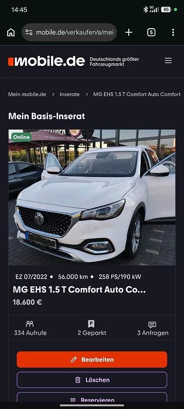 Second-hand MG EHS Comfort 2022 Alb SUV