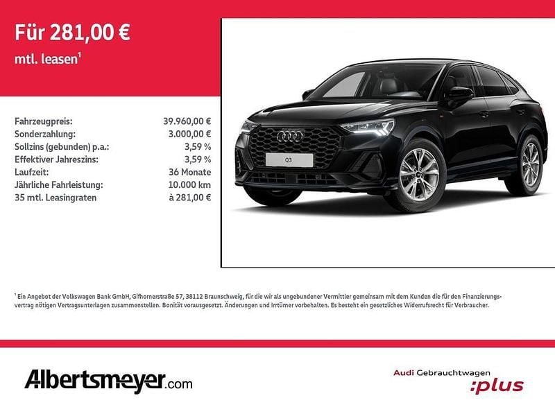 Mythosschwarz metallic Gebraucht 2025 Audi Q3 Sportback S-Line SUV | 39.960 € (Superpreis) - Bild 1/2
