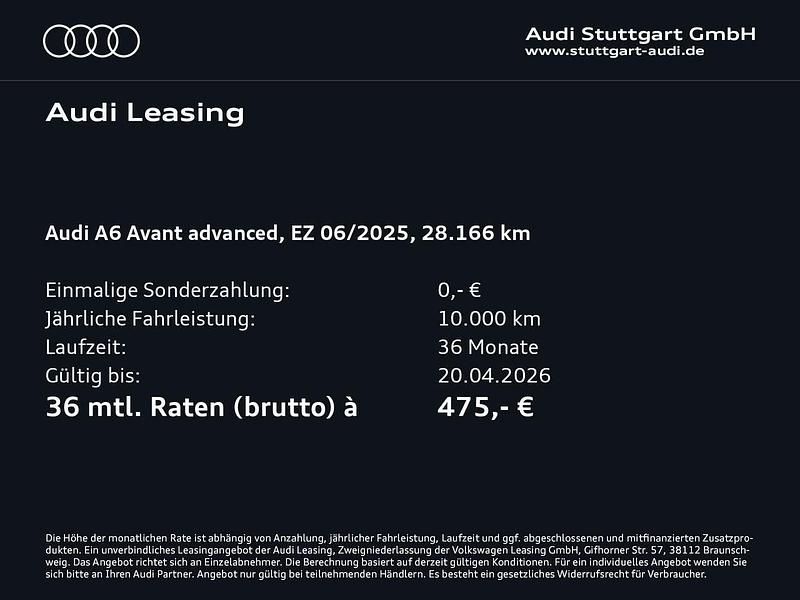 Gebraucht Audi A6 Advanced Plus 245 PS (180 kW) 2025 Mythosschwarz metallic Kombi