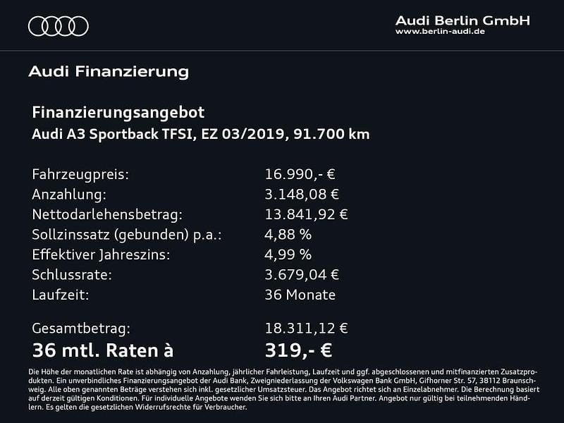 Second-hand Audi A3 Design 150 CP (110 kW) 2019 Negru Berlinǎ