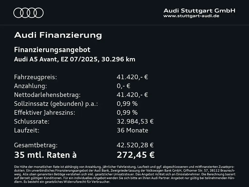 Gebraucht Audi A5 Ambiente 204 PS (150 kW) 2025 Mythosschwarz metallic Kombi