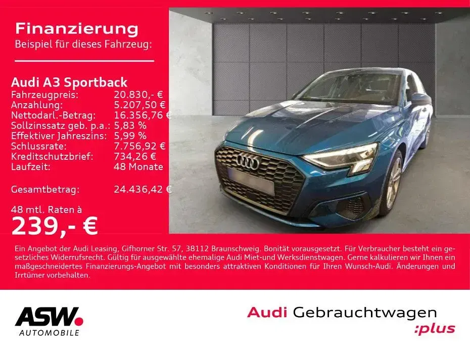 Gebraucht Audi A3 Sportback e-tron Ambiente 204 PS (150 kW) 2022 Atollblau metallic Kleinwagen