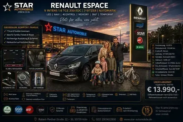 Gebraucht Renault Espace Intens 200 PS (147 kW) 2015 Schwarz Van / Kleinbus