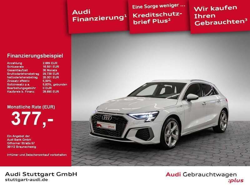 Weiß Gebraucht 2021 Audi A3 Sportback e-tron S-Line Limousine | 29.850 € (Etwas zu teuer) - Bild 1/2