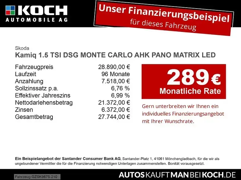 Neu Skoda Kamiq Monte Carlo 150 PS (110 kW) 2026 Black magic metallic SUV