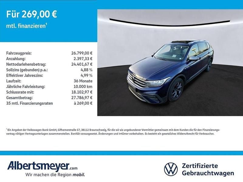 Blau Gebraucht 2022 VW Tiguan Allspace Life SUV | 26.799 € (Superpreis) - Bild 1/4