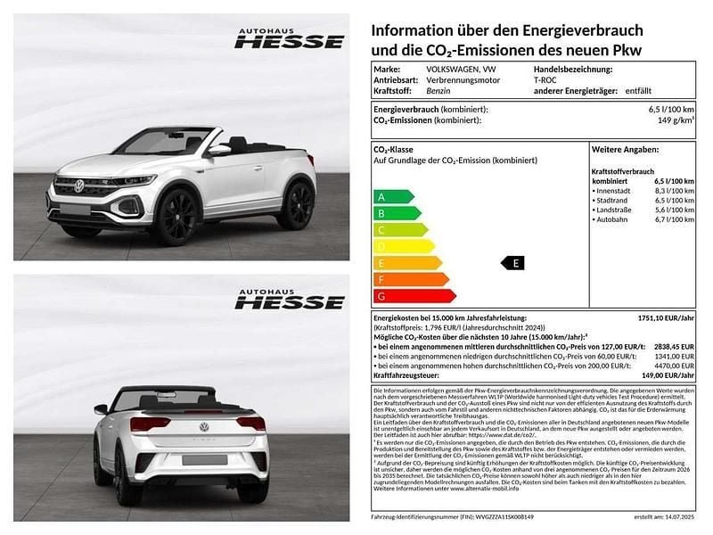 Pure white / schwarz Neu 2025 VW T-Roc Cabriolet R-line Cabrio | 50.765 € - Bild 1/4