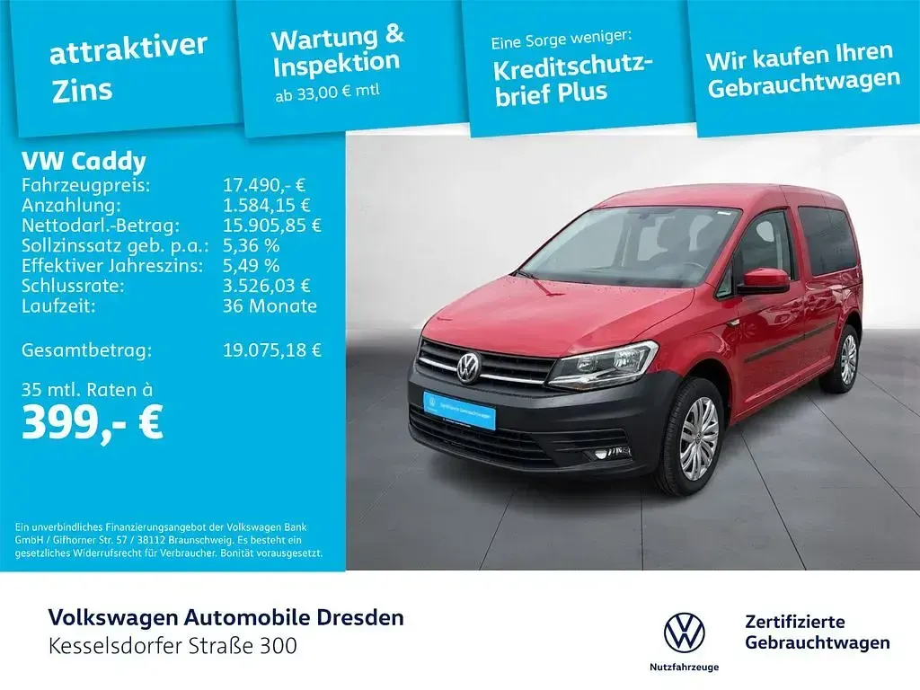 Gebraucht VW Caddy Trendline 125 PS (91 kW) 2016 Rot Van / Kleinbus