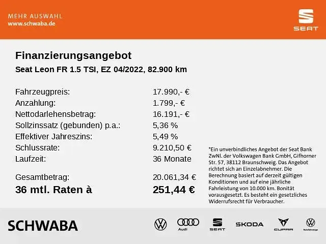 Gebraucht Seat Leon FR 150 PS (110 kW) 2022 Schwarz Limousine