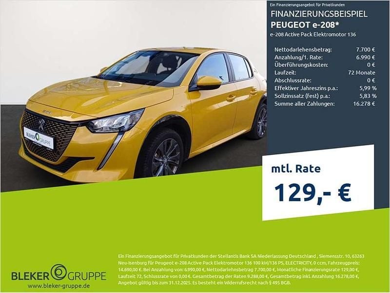 Gelb Gebraucht 2021 Peugeot e-208 Active Kleinwagen | 13.980 € (Guter Preis) - Bild 1/3