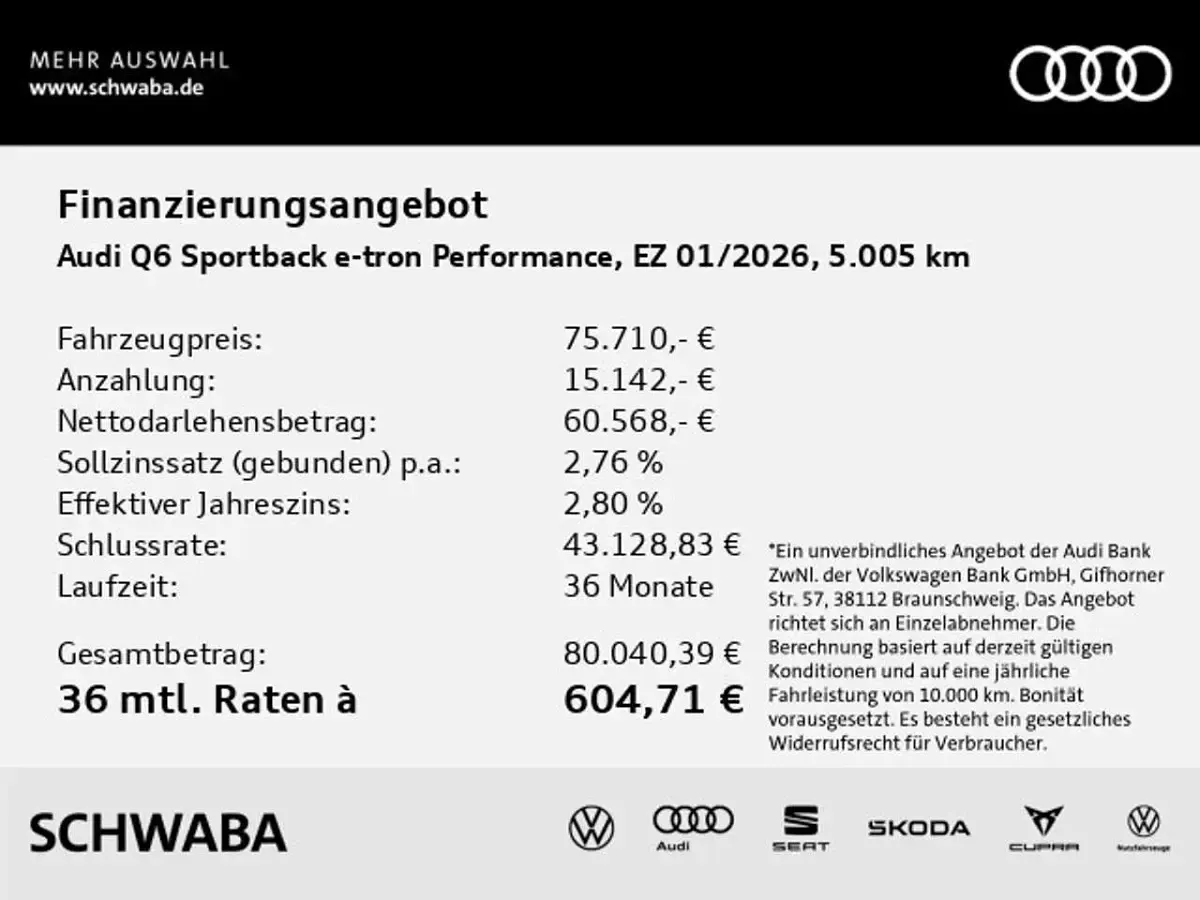Gebraucht Audi Q6 e-tron Performance 225 kW (306 PS) 2026 Daytonagrau perleffekt SUV