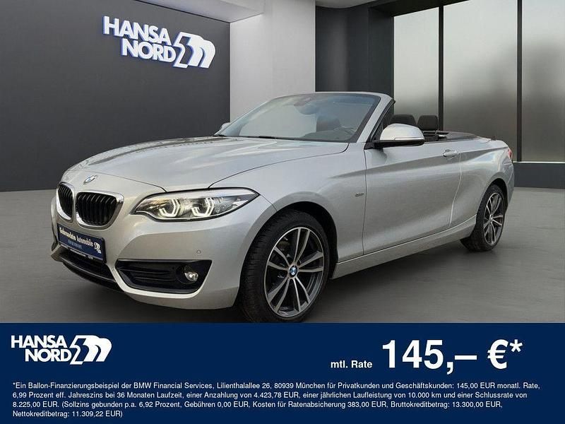 Silber / glaciersilber (metallic) Gebraucht 2017 BMW 218 Sport Line Cabrio | 15.350 € (Fairer Preis) - Bild 1/4