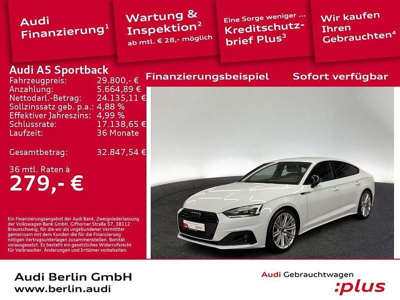 Gletscherweiß metallic Gebraucht 2022 Audi A5 Sportback Ambiente Kleinwagen | 29.800 € (Guter Preis) - Bild 1/3