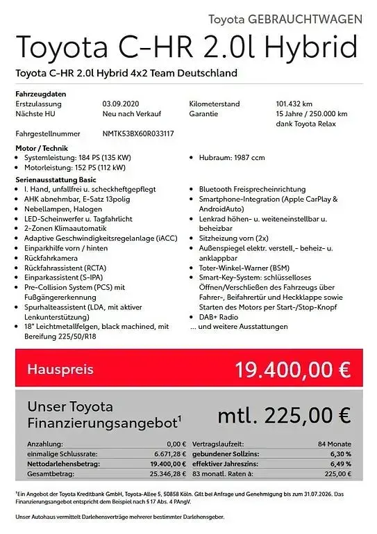Gebraucht Toyota C-HR Team 184 PS (135 kW) 2020 Grau SUV