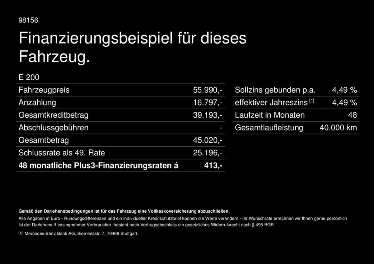 Gebraucht Mercedes E200 AMG 204 PS (150 kW) 2026 Unilack schwarz uni Limousine