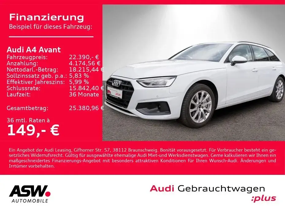Gebraucht Audi A4 Sport 204 PS (150 kW) 2023 Gletscherweiß metallic Kombi