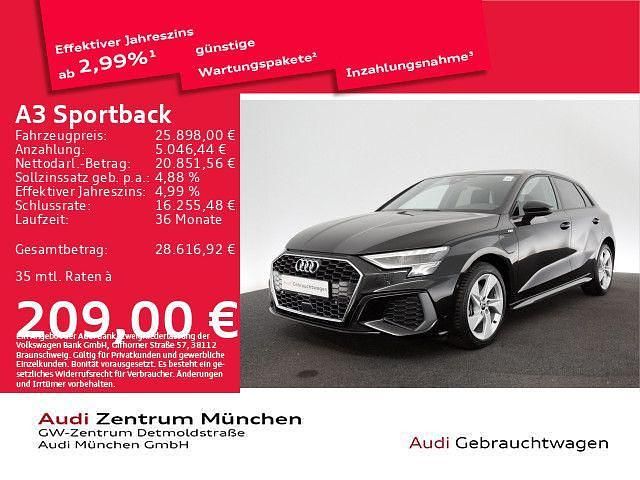 Mythosschwarz metallic Gebraucht 2022 Audi A3 Sportback e-tron S-Line Limousine | 25.898 € (Superpreis) - Bild 1/2