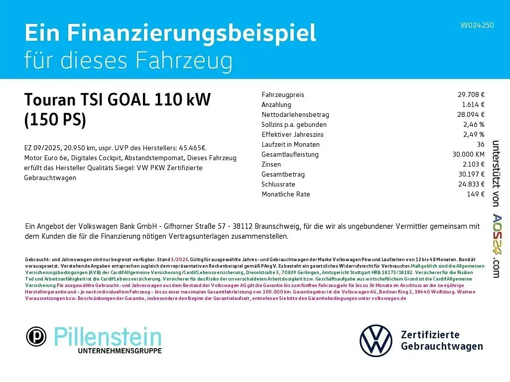 Gebraucht VW Touran Goal 150 PS (110 kW) 2025 Schwarz Van / Kleinbus