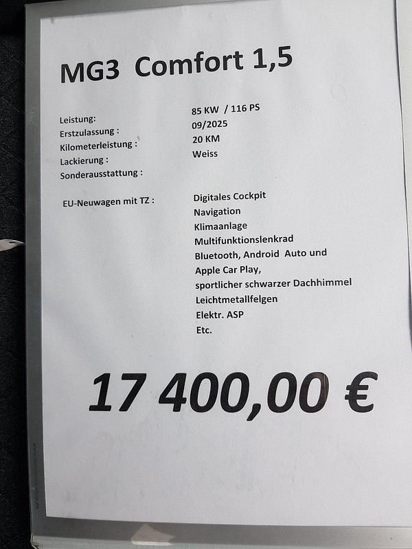Gebraucht MG MG3 Comfort 116 PS (85 kW) 2025 Weiß Kleinwagen
