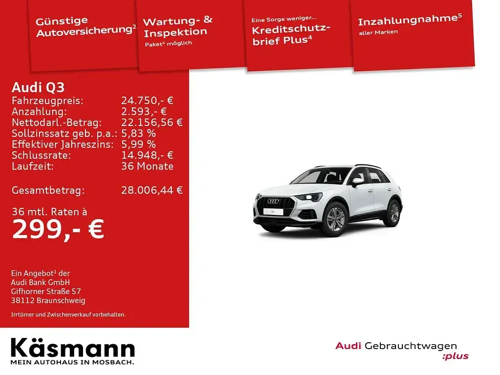 Gebraucht Audi Q3 Comfort 150 PS (110 kW) 2022 Gletscherweiß metallic (metallic) SUV
